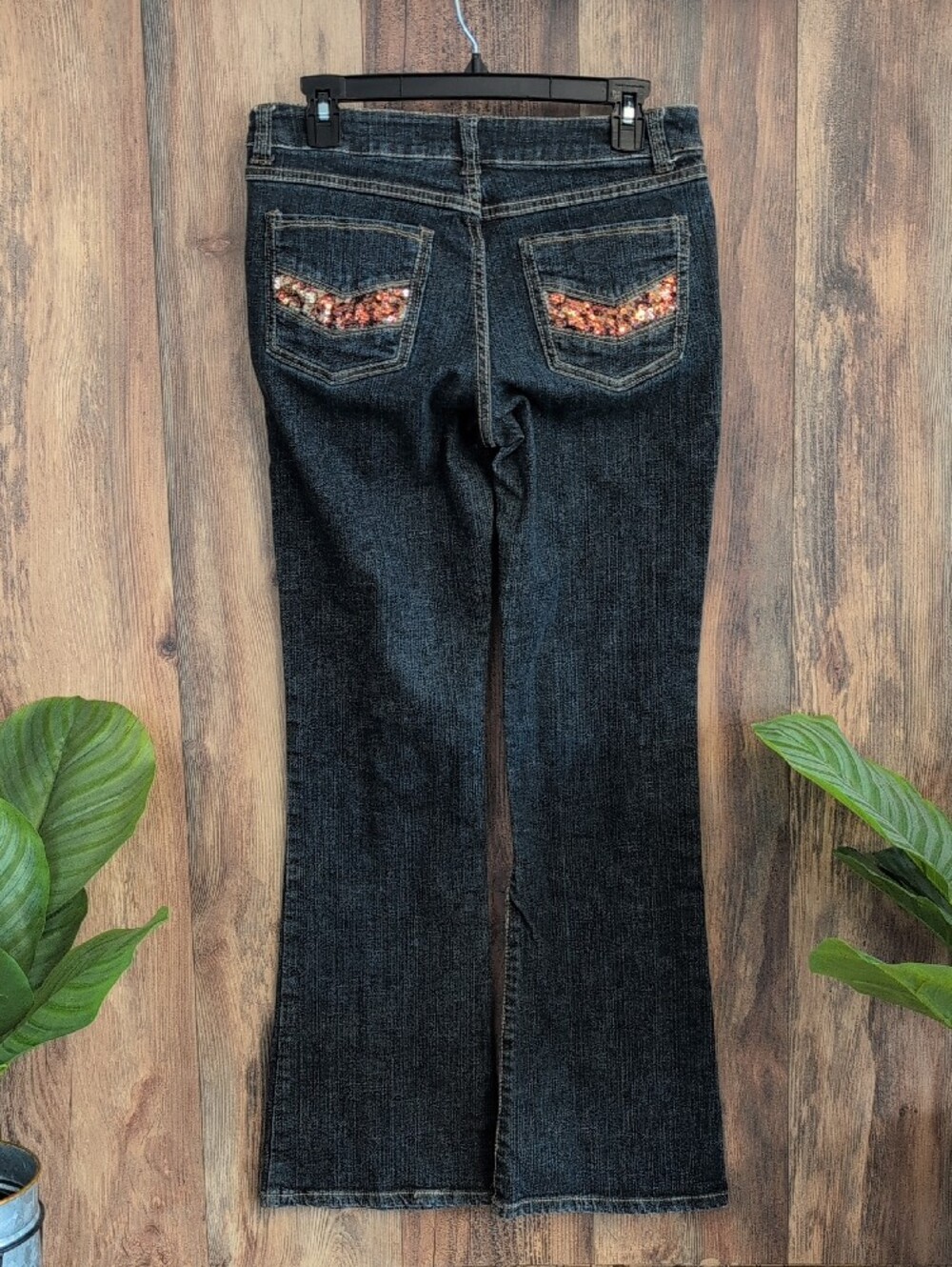 Cache Low Rise Flare Sequin Jeans 6        873A